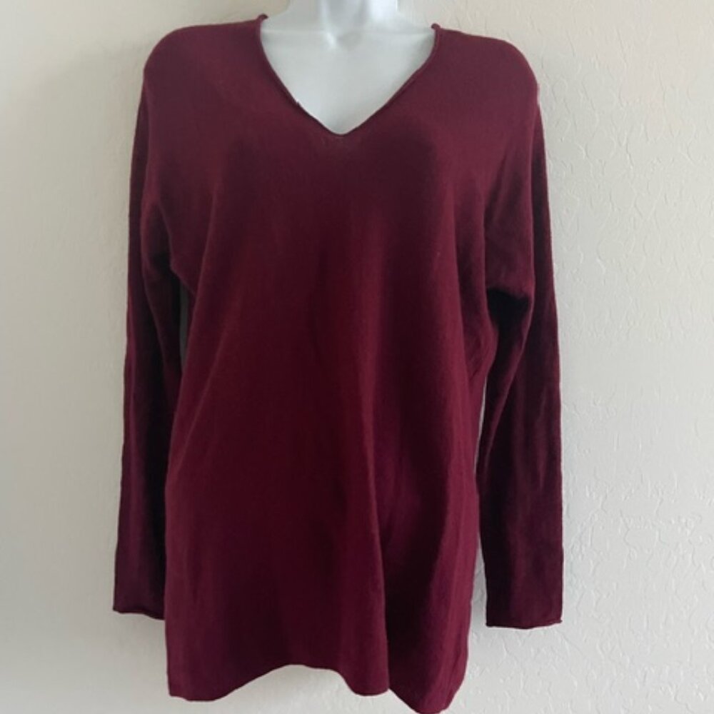 Vince Cashmere/wool Sweater Womens X-Small V Neck Pullover Burgundy color